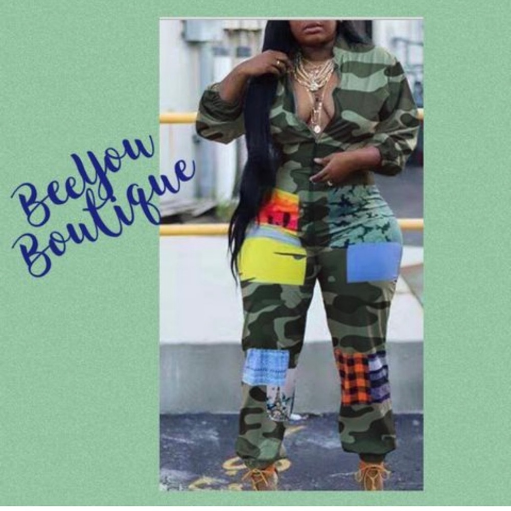 All into one camouflage jumpsuit
